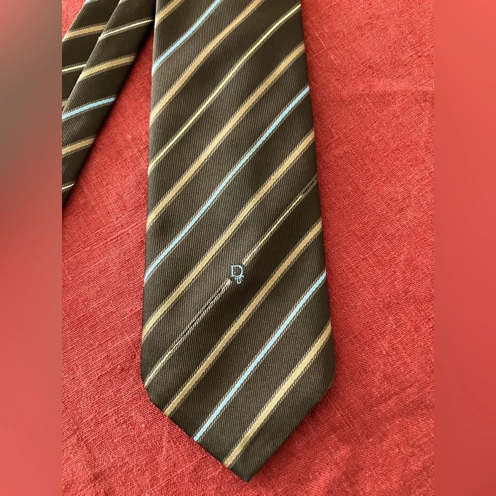 Vintage '70s/'80s Christian Dior Striped Neck Tie Logo Monogram Brown Blue